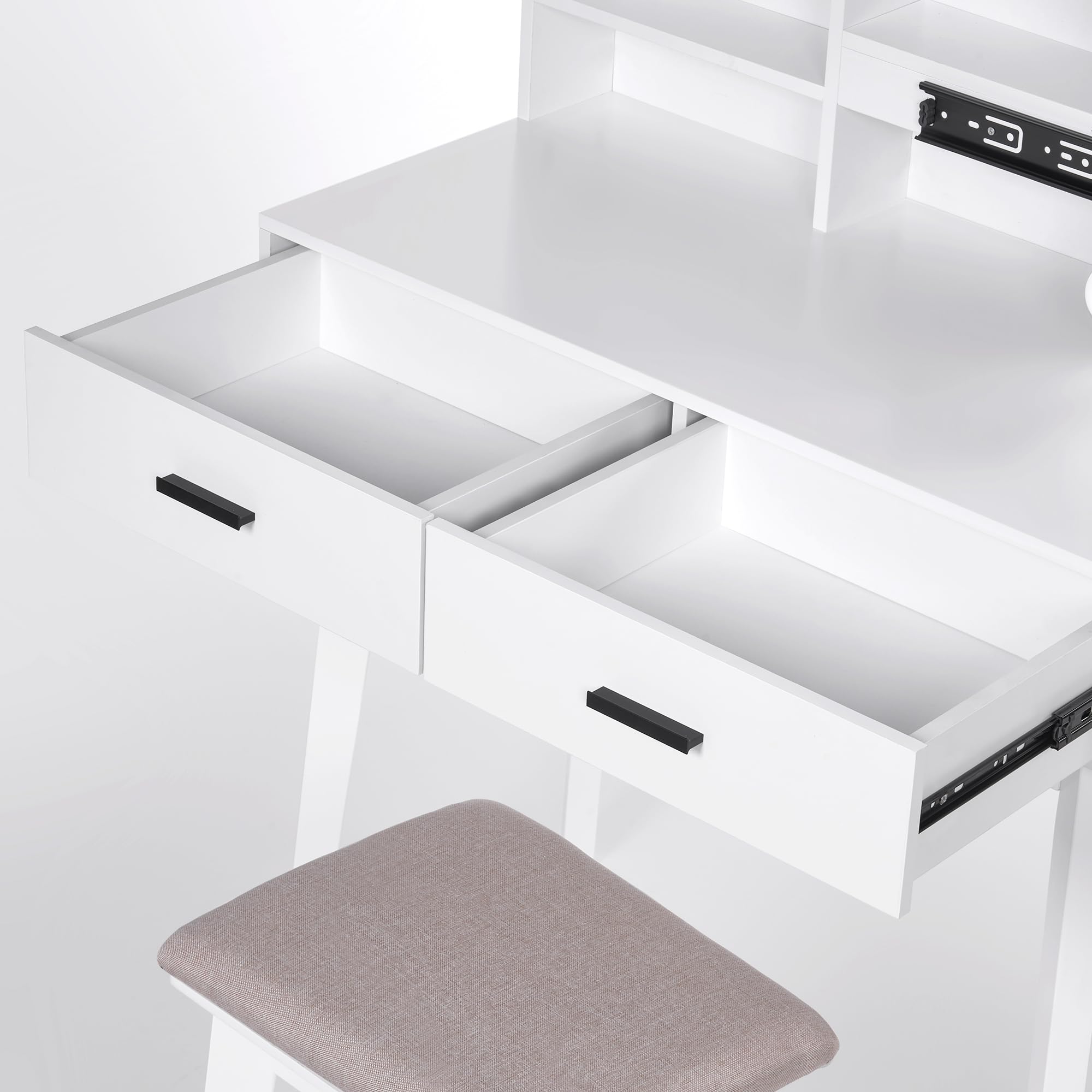 ANWBROAD Schminktisch mit Beleuchtung Schminktisch mit Schiebespiegel in 3 Farben LED-Beleuchtung Eitelkeit Kosmetiktisch für Mädchen Frisiertisch mit Spiegel und Hocker Weiß BDT69W 80 x 40 x 134.5cm
