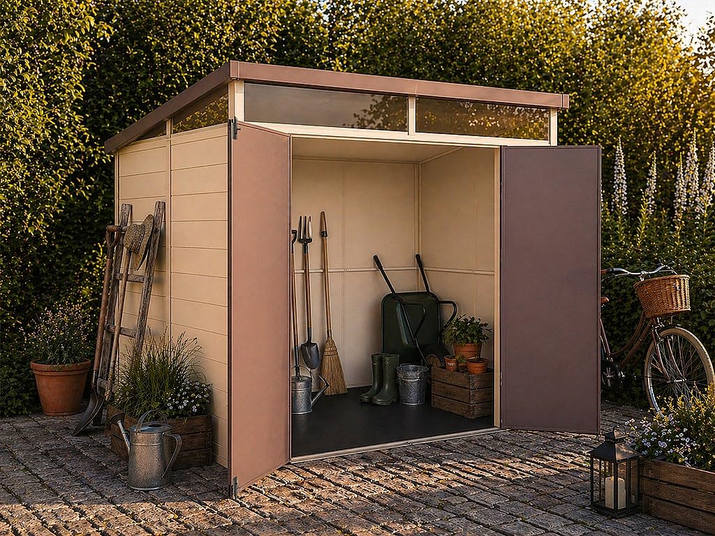 Vente-unique - Casetta da giardino in resina beige e marrone 4,57 mq con pavimento - MINARO
