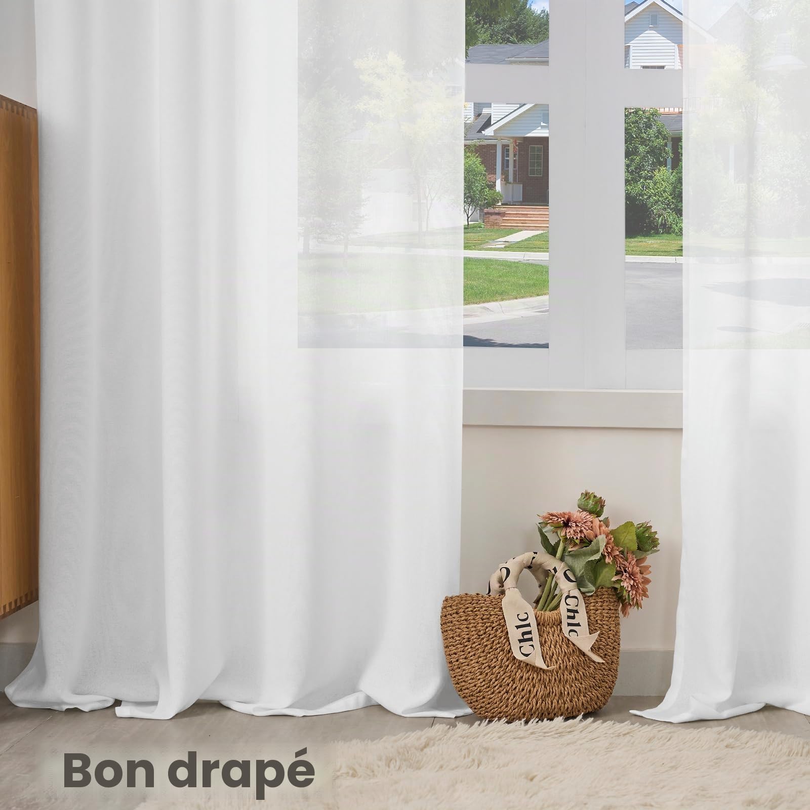 WOLTU Lot de 2 Rideau Voilage à œillets Effet Lin, 135x245cm, Blanc | Aspect lin, Isolation thermique, Protection lumière, Salon et chambre, Dimensions variées, Pose facile