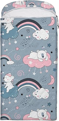 Saco de dormir lindo con diseño de osos arcoíris, gris, rosa, estrella, luna, para mochileros, camping, senderismo, al aire libre, clima frío y