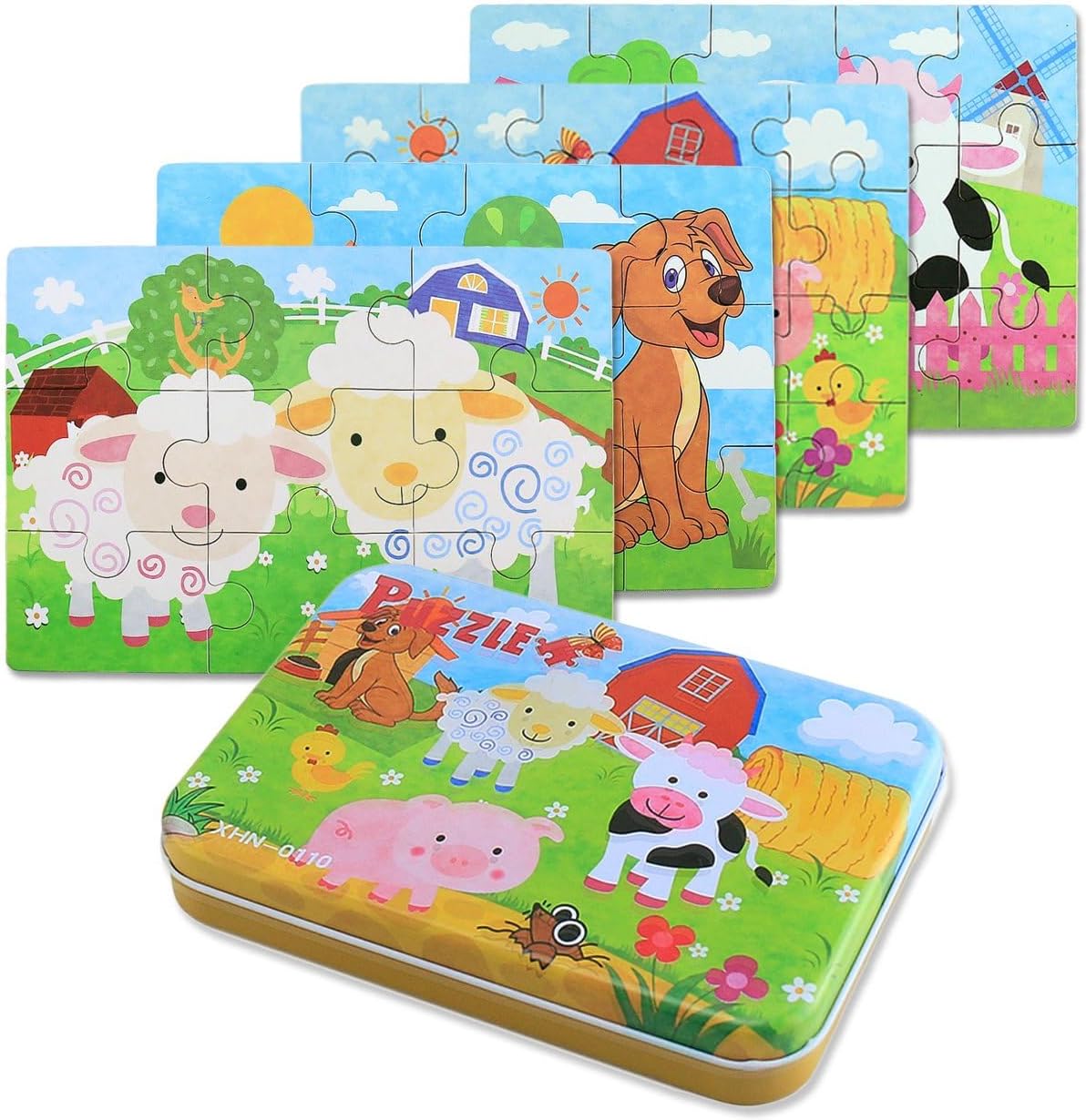 BBLIKE Puzzles Jigsaws for 2 3 4 Year Old - Pack of 4 Puzzles Toy in a Box for Age 2-5, Travel Games for on Plane Educational Learning Birthday Gift Present for Children Boys Girls (Farm Animal)