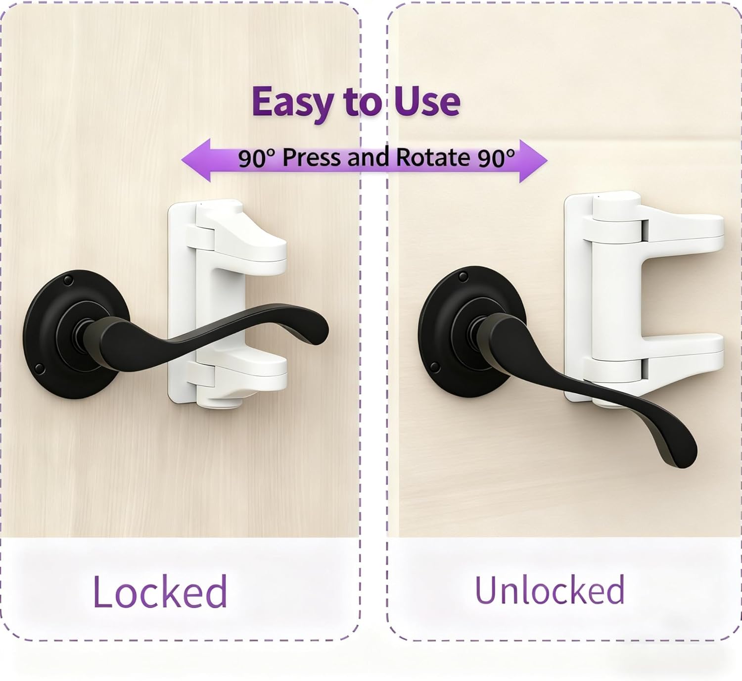 6-Pack Door Handle Baby Proof – Child Proof Door Lever Lock & Door Locks for Kids Safety, Stop Toddlers & Pets from Opening Doors – Easy One-Hand Use, No-Drill Adhesive – Fit Bath/Kitchen/Bedroom