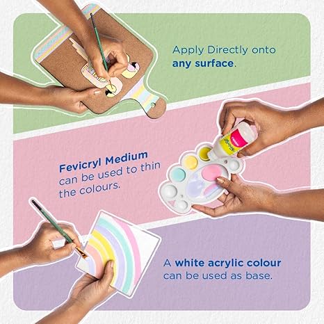 Fevicryl Multi Surface Pastel Acrylic Colours Kit 6 Shades X 15Ml | Ideal For Wood, Glass, Canvas, Metal, Plastic, Mould It | For Hobbyists, Artists, Diy Art And Craft - Image 3