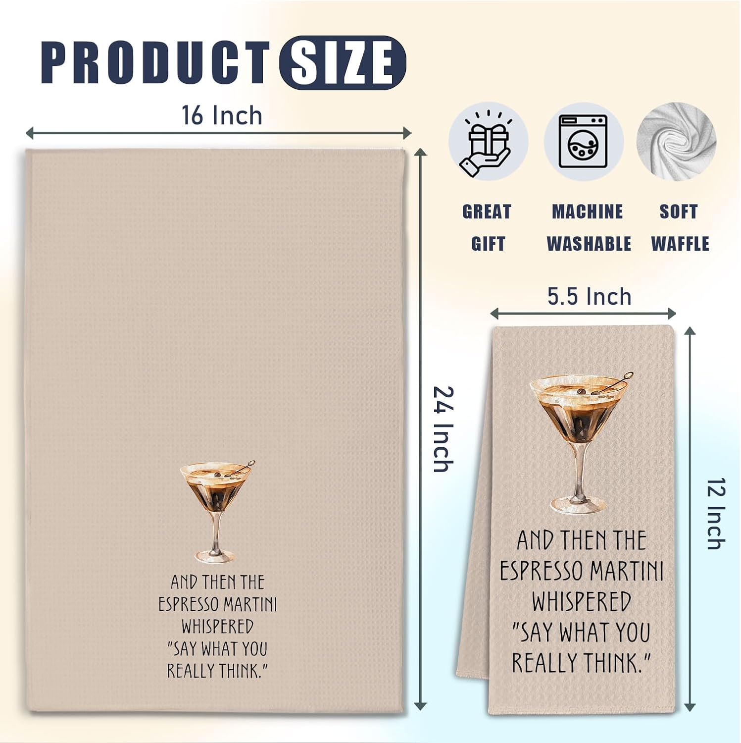 Funny Martini Cocktail Kitchen Towels, Espresso Martini Gifts Dish Tea Towels for Kitchen, Gifts for Cocktail Lovers Decorative Hand Towel for Bar, 16x24 Inch Set of 2