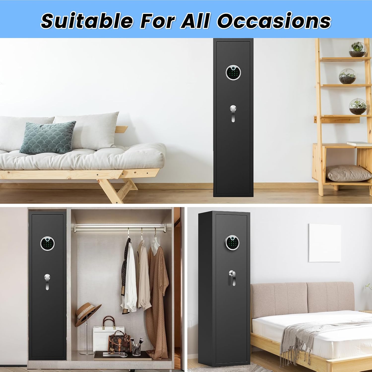 4-5 Rifle Safe, Gun Safe for Home rifles, Rifle Gun Safe with Mute Function, Removable Racks and LED Light, Quick Access Biometric Gun Cabinet, Gun Safe for Rifles, Pistols and Shotguns