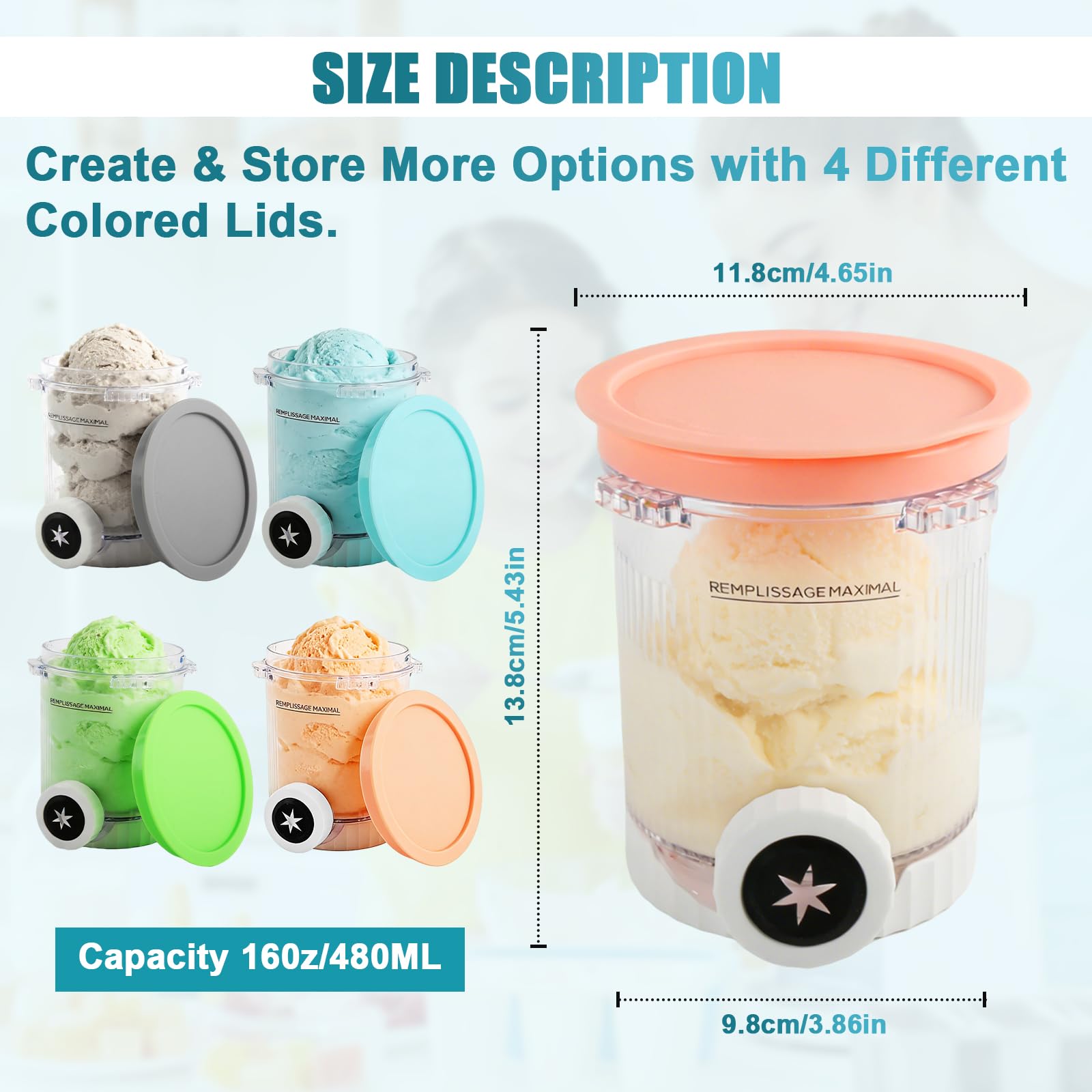 4 pièces de rechange pour Creami Swirl NC701EU 480 ml, sans BPA et lavable au lave-vaisselle, adaptés aux accessoires pour machines à glaces et à glaces à l'italienne