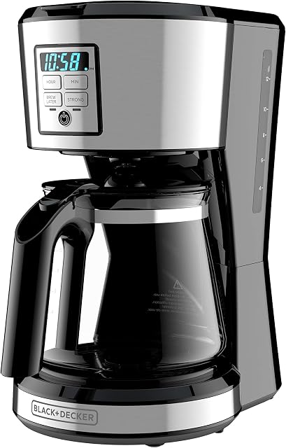 BLACK + DECKER Machine à café programmable de 12 tasses en acier inoxydable, CM1231SC