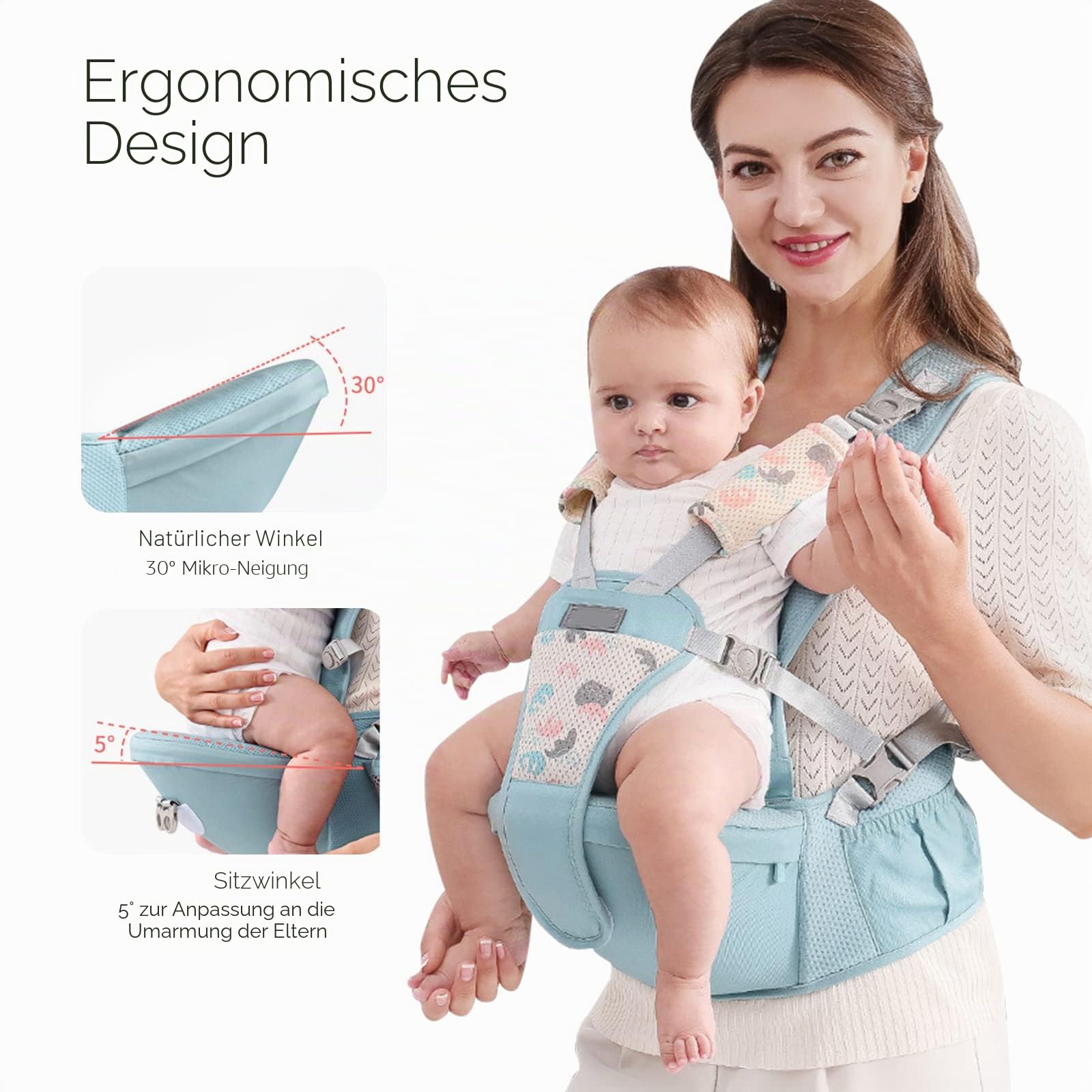 SONARIN Atmungsaktive Einfache Babytrage Hüftsitz,Multifunktionale Babytragetasche Baby Hüftsitz Kindertrage Ergonomische Baby Tragesystem Bauchtrage Rückentrage für 0-36 Monate(Blau)