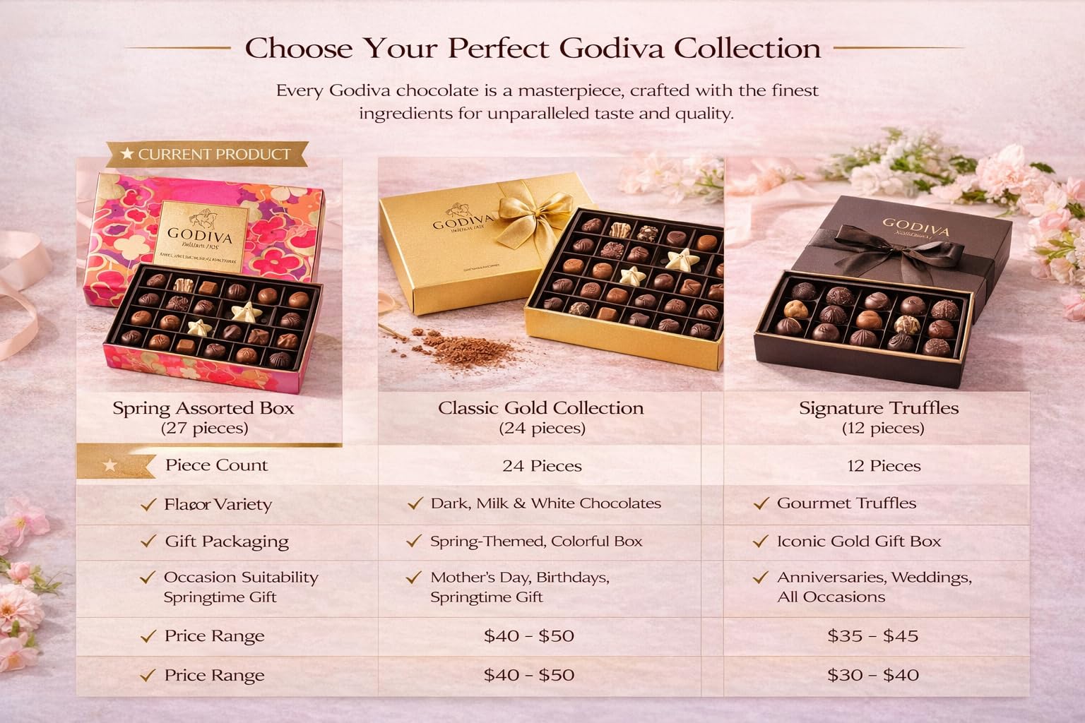 Godiva Assorted Chocolate Creations Spring Box 27 Pieces