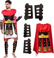 Fantasia masculina de gladiador romano: fantasia masculina de soldado romano de Halloween - roupas espartanas com acessórios para adultos