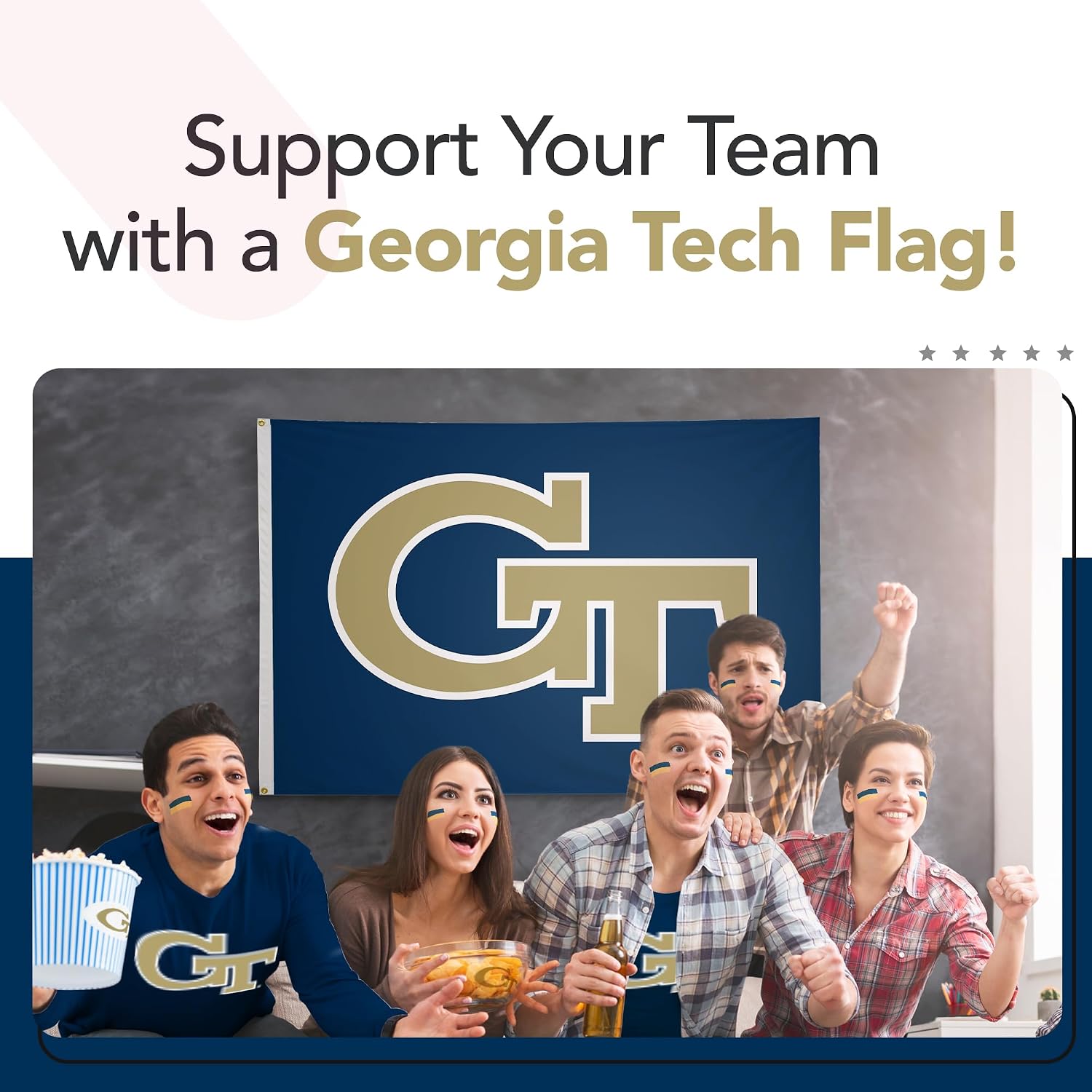 Georgia Tech Yellow Jackets College Sports Printed Flag - NCAA Licensed - Nylon - School Banner (Navy Blue, Gold) (5' x 8')