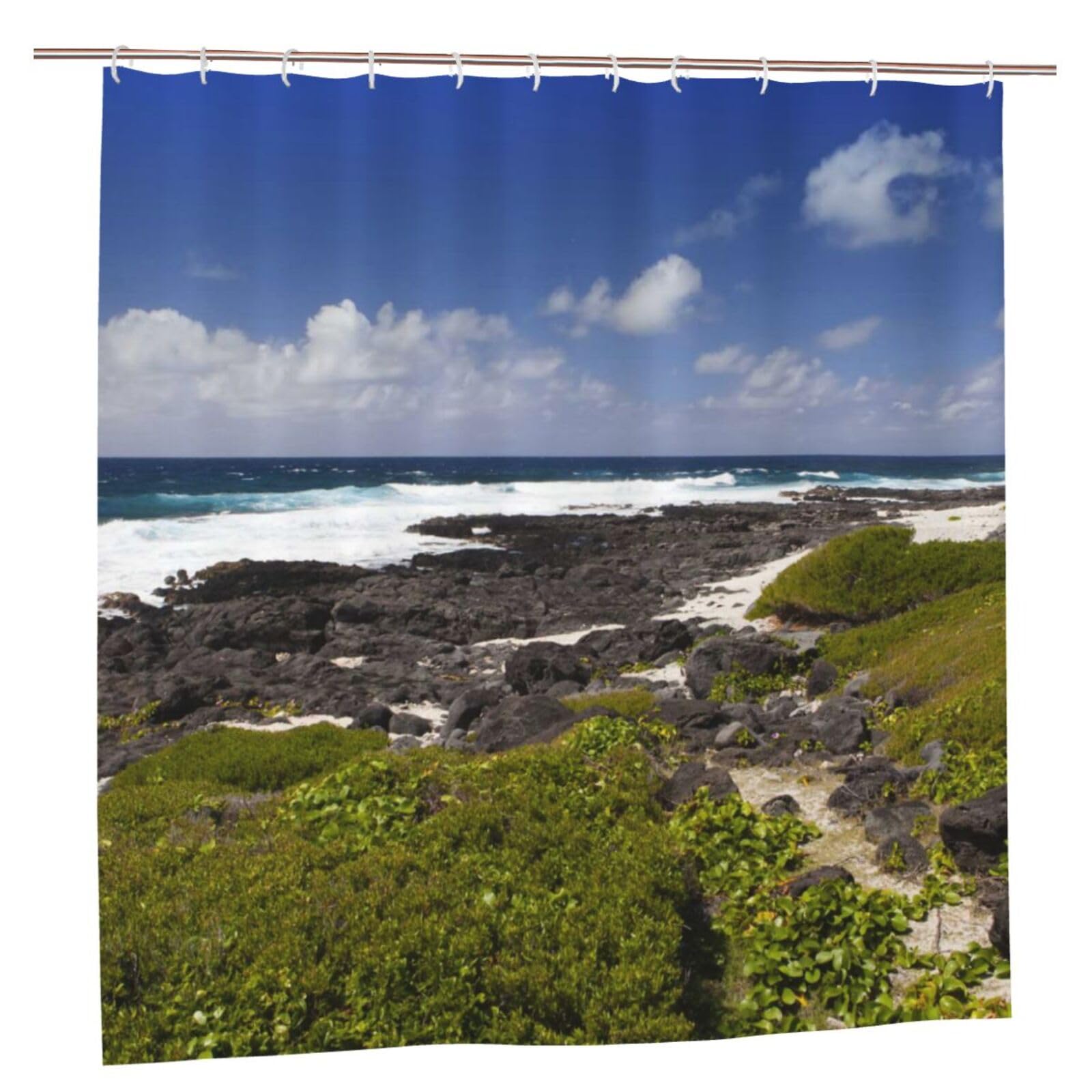 Oudrspo Polyester Fabric Shower Curtain - 70x70 Inch with Metal Grommets, Artistic Privacy Design, Stony Landscape of The Island
