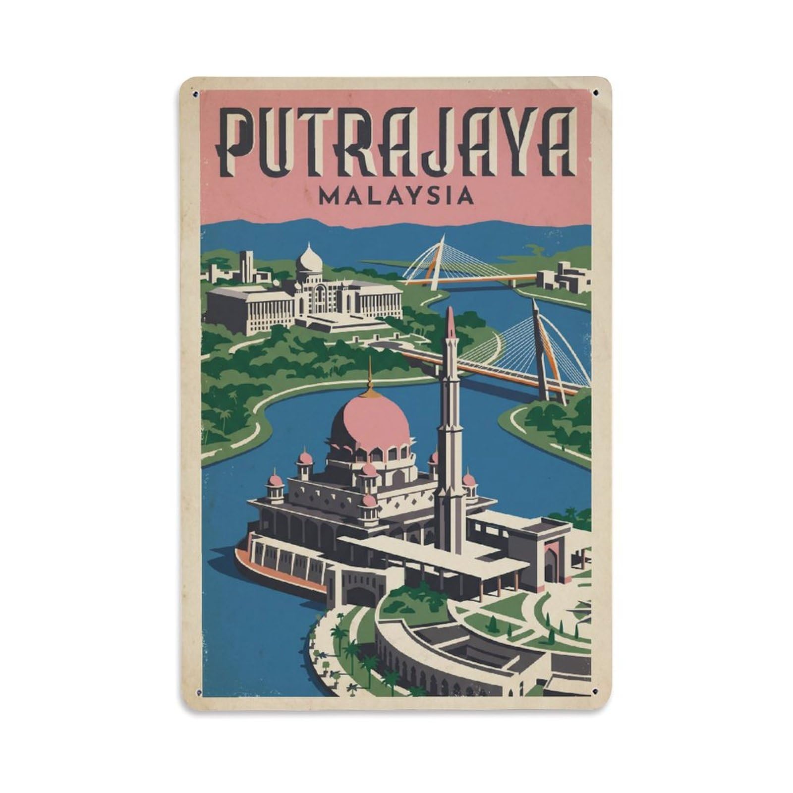 Travel Retro Malaysia Putrajaya Metal Tin Sign Plaque Wall Decor for Cafe, Club Bar, Office, Garden Metal Poster 8x12Inch