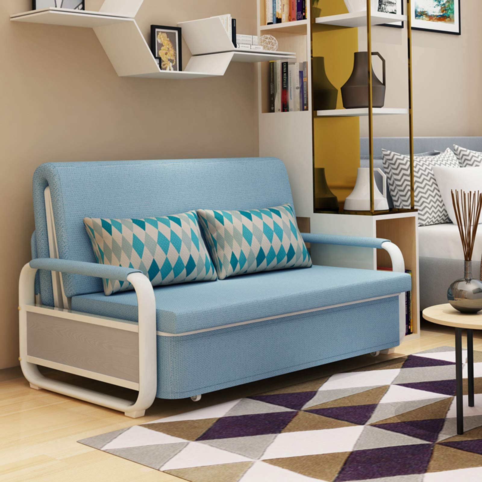 – Sofa Convertible Bed - Couch Sleeper with Pillow - Multi-Function Modern Soft Folding Loveseat Bed for Living Room Bedroom Hall Office Furniture Lounge,Pink,1.5M