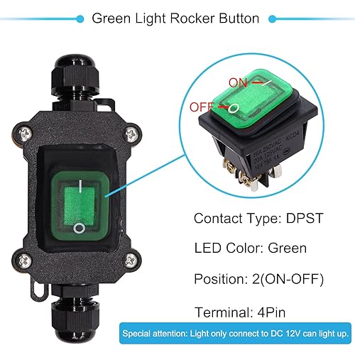 Vista 19 de Interruptor de cable en línea impermeable IP67 16A/250V 20A/125V AC DPST 4Pin 2 Posición Encendido Apagado Interruptor de palanca al aire libre