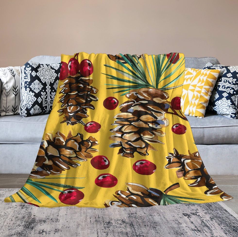 Couverture en micro polaire cadeau idéal motif pommes de pin et canneberges