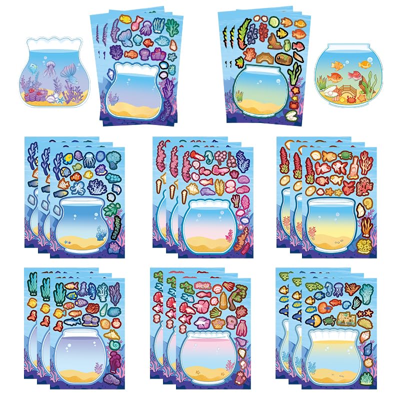 Haorange DIY Make-a-Fish Craft Set, 32 Sheets, 8 Underwater Themes, Sea Life Decals for Kids, Birthday Party Favours & Educational Art Activities