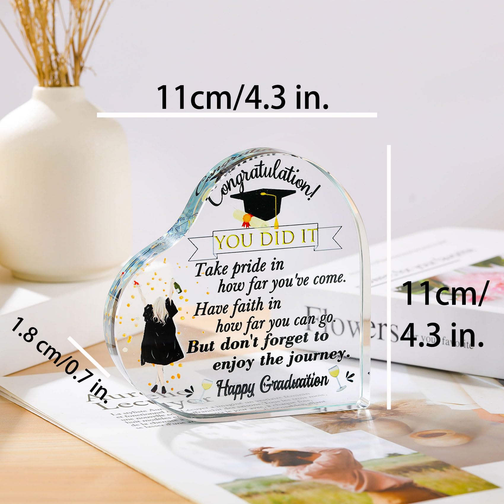 Ornalrist Graduation Gifts for Her Glass Heart Inspiration Colorful Keepsake with Quote Graduation Presents for Graduate High School College PHD Masters Degree Daughter Granddaughter - Image 3