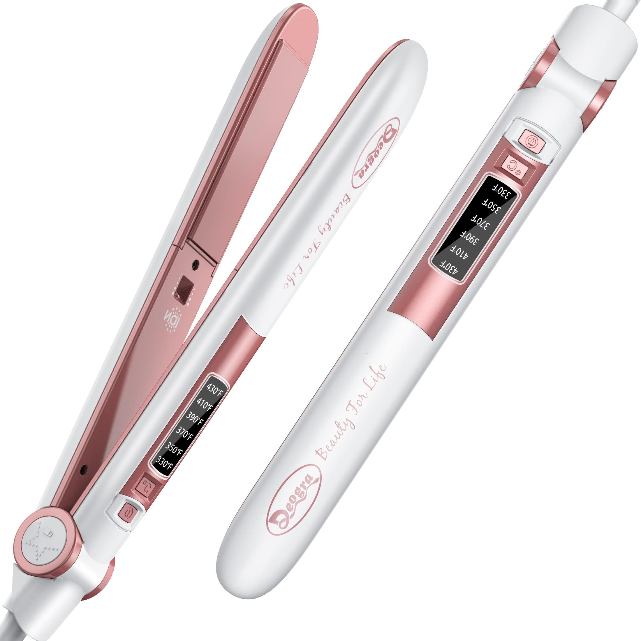 Tourmaline Ceramic Ionic Hair Straightener, Hair Straightener and Curler 2 in 1, Flat Irons for Black Women Hair, Professional Flat Iron Curling Iron in One, Dual Voltage, Auto Off, 1''