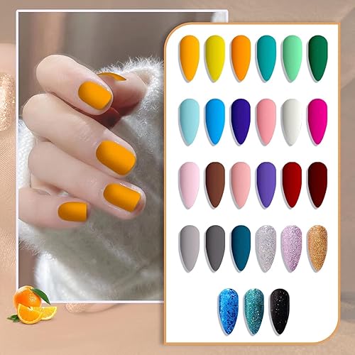 Miniatura 2 de JEWHITENY Juego de 30 esmaltes de uñas de 27 colores, verde, azul, rosa, naranja, Gitter Sock Off Gel Polish con capa base superior mate y brillante