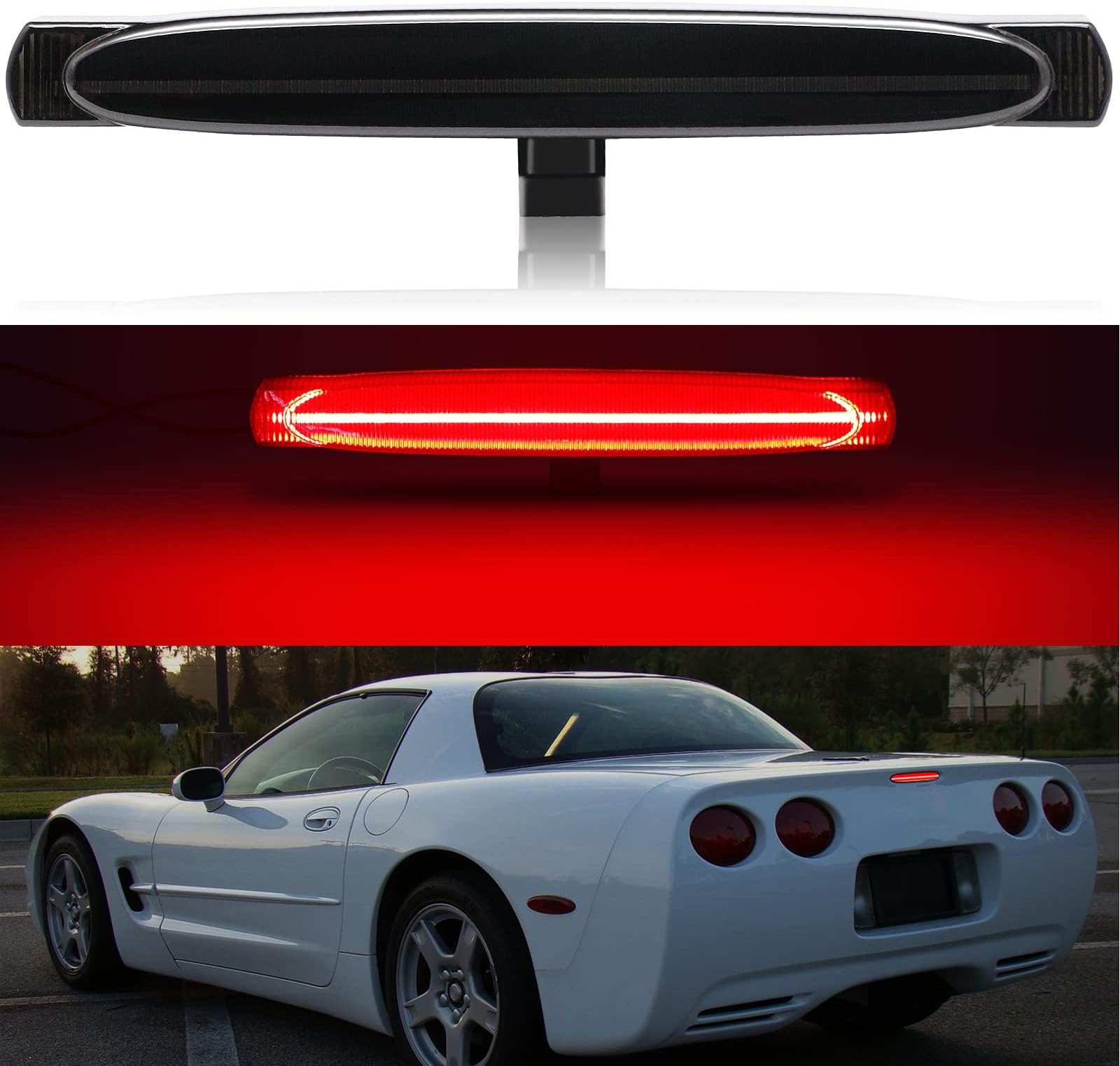 LED Third 3rd Brake Lights Compatible with Corvette C5 1997-2004, F1 Style Strobe Rear Center Tail Light High Mount Brake Lamp Assembly OE Replacement 10253893 (Somked Len)
