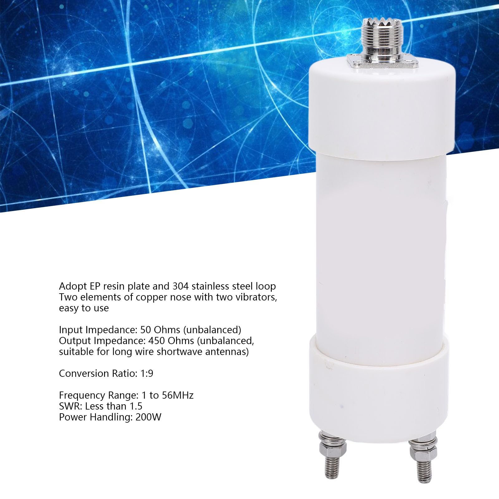 HF Balun, antenne Balun a onde corte Balun 1: 9 200 W Acqua di resina EP a loop magnetico per radiocognia Progetti fai -da -te antenne a filo lungo