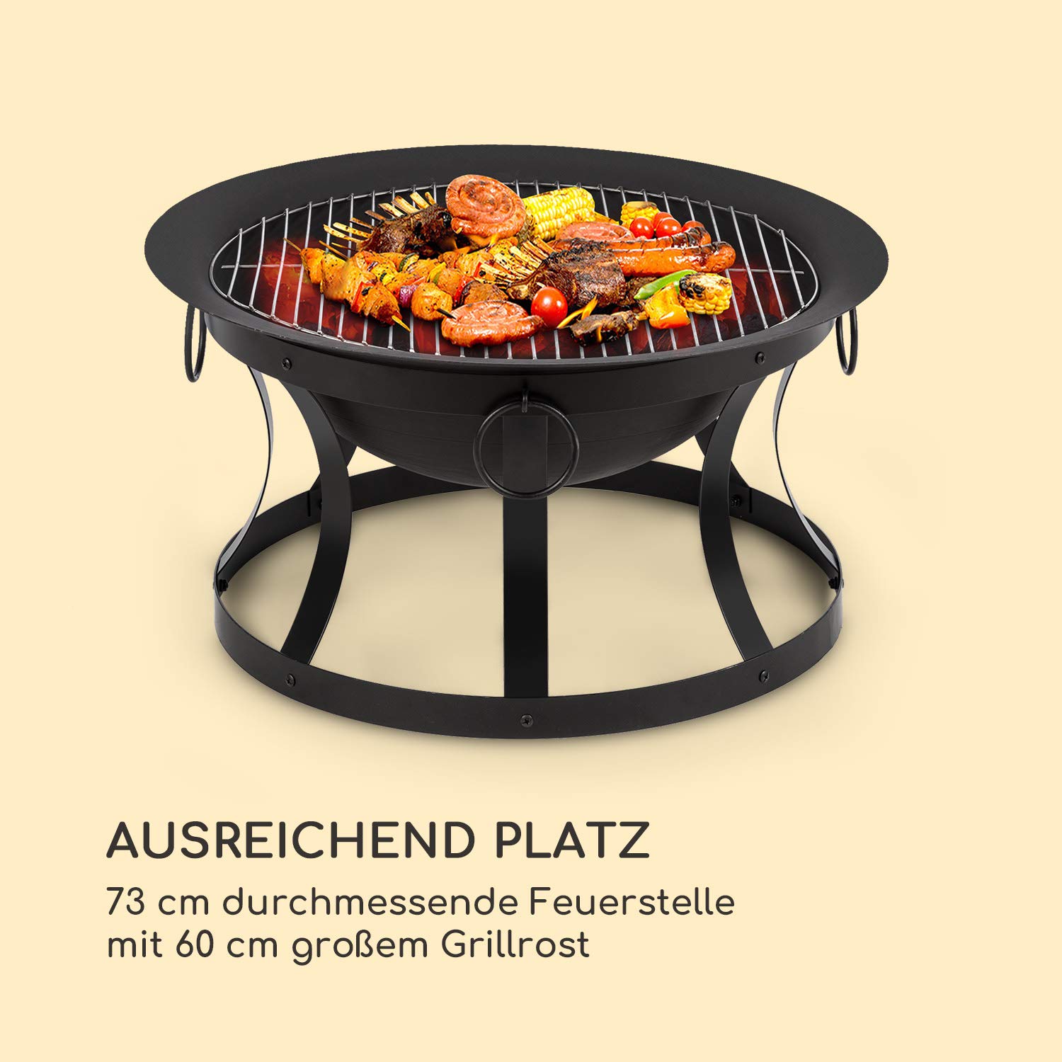 blumfeldt Pentos 2-w-1 misa paleniskowa i grill (Ø 73 cm, zdejmowana ochrona przed iskrami, Ø 60 cm ruszt do grilla, FireView Concept, żeliwo, nośnik, w zestawie pogrzebacz i ruszt do grillowania), kolor czarny