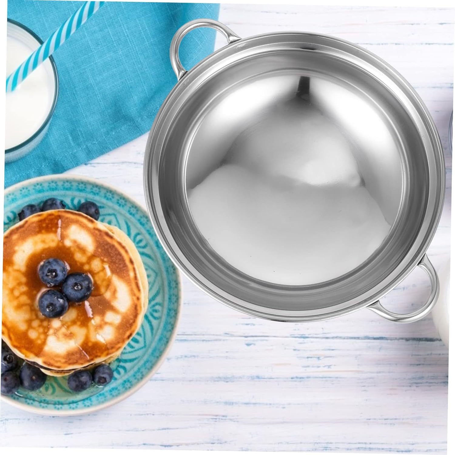 Mikinona 2pcs Stainless Steel Hot Pot with Double Handles Anti-spill Cooking Pot for Kitchen Restaurant Wok for Easy Cleaning and Handling