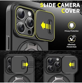 iPhone 15 Pro için Magsafe ile Uyumlu Kılıf Kamera Korumalı Sürgülü 360 Derece Dönebilen Stand Darbelere Karşı Dayanıklı Renkli Tank Kapak