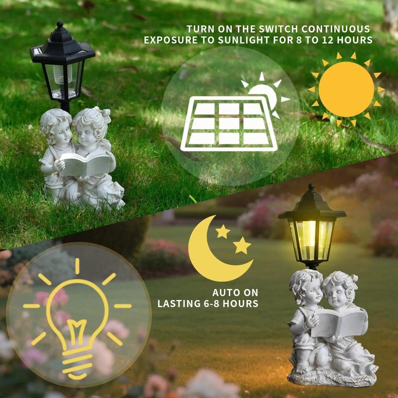 Angelo da giardino solare con luce e scritta "Country Farm Reading", decorazione esterna per patio, cortile, prato, passerella, regali per mamma, nonna, compleanno