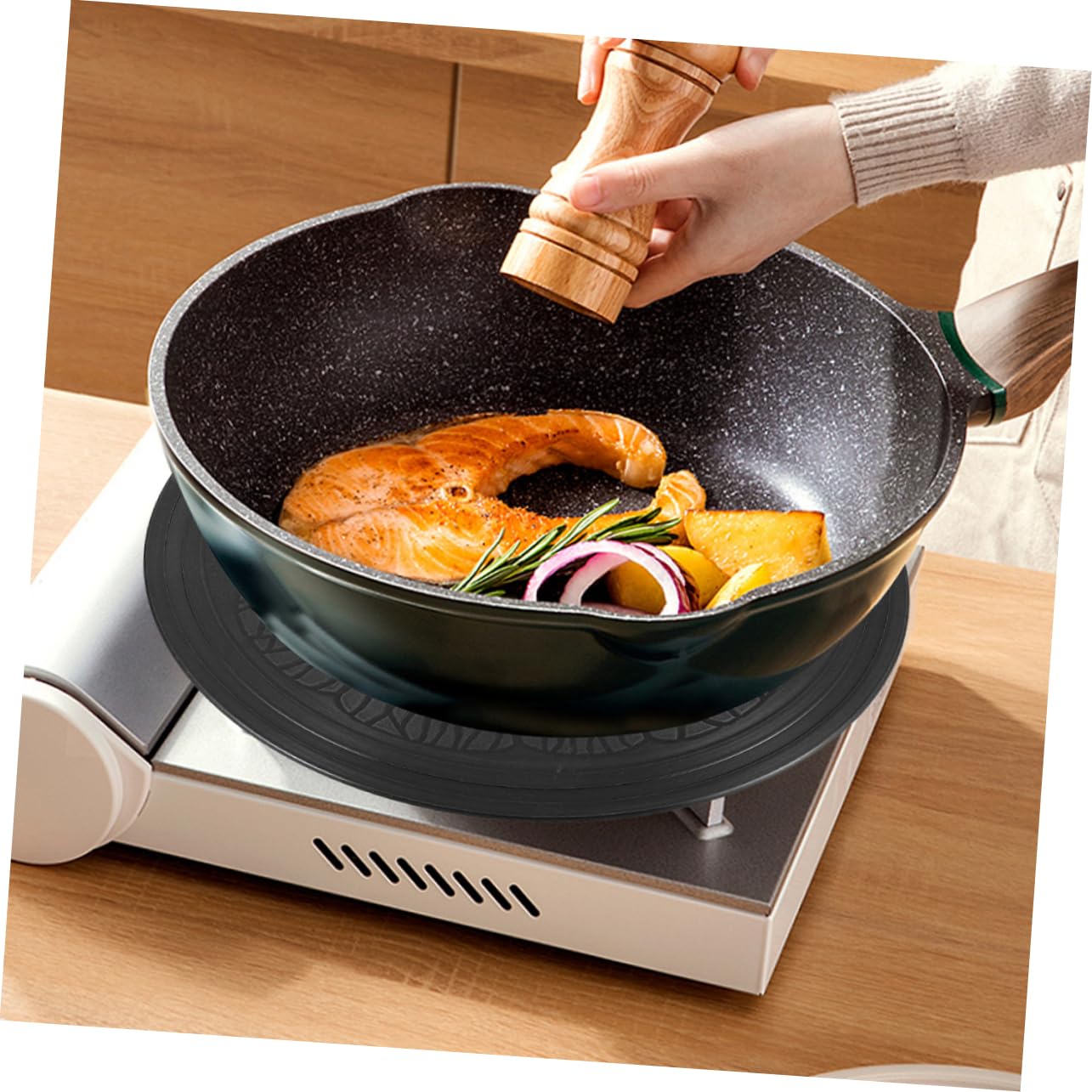 NAMOARLY Stove Cooktop Plate Heat Diffuser for Kitchen Anti-slip Aluminum 28cm Lemon 4mm Thick Cooking Essential Thawing Aid