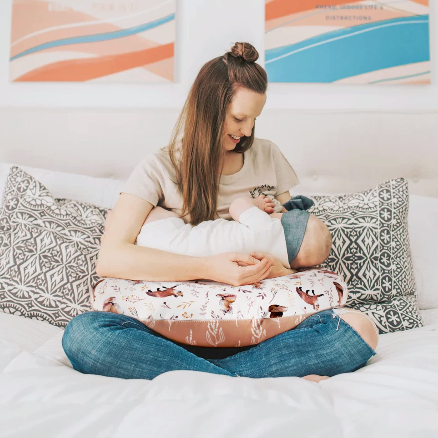 GRSSDER Nursing Pillow Cover Stretchy Minky Removable Nursing Covers for Breastfeeding Pillows, Ultra Soft Comfortable Slipcover for Girls, Pretty Fox Pattern - Image 2