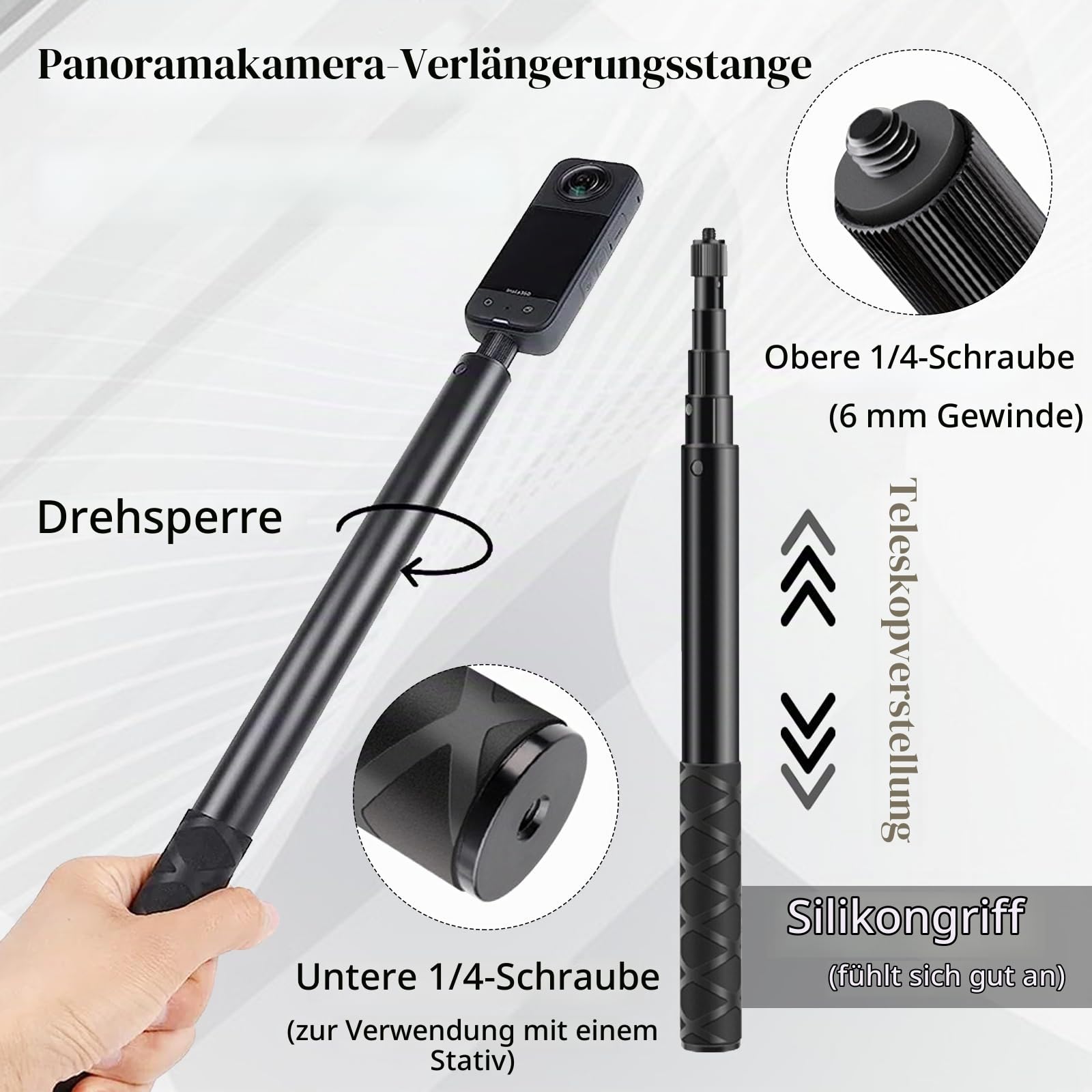 Actionkamera Motorrad Halterung, Zubehör für Insta360 x4, Motorrad Kit für Insta360 X4 X3 X2 360-Grad-Drehung, Doppelklemme Doppelte Stabilität Motorradhalterung Selfie-Stick für Motorradlenker
