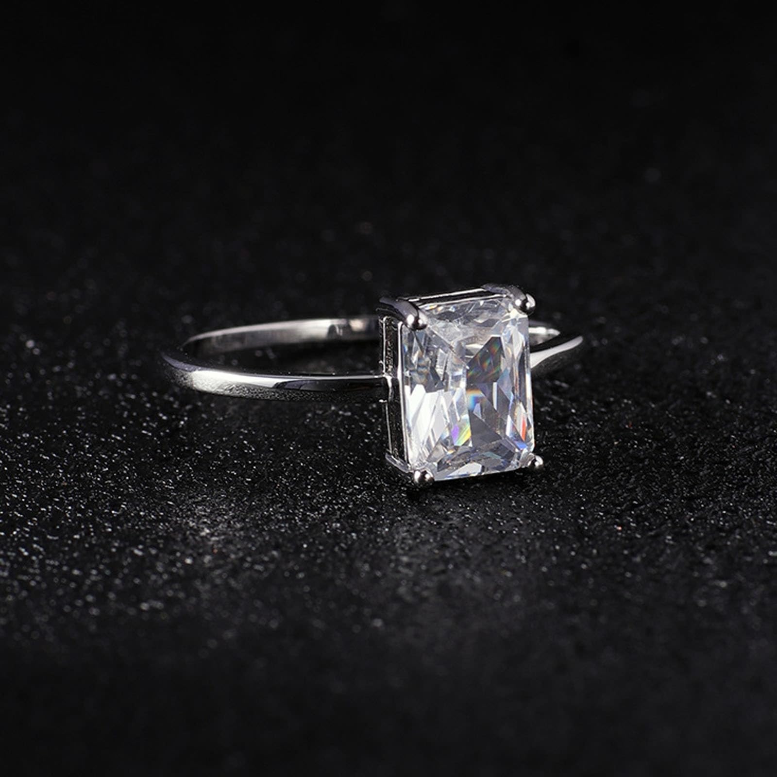 Anillos Mujer Anillo 750 Oro Blanco 9K Oro Blanco Au375/Au585/Au750 Moissanite Blanco Rectangular Moissanite Tamaño 45 (14.3) Clásico para Lesbianas Aniversario Personalizado