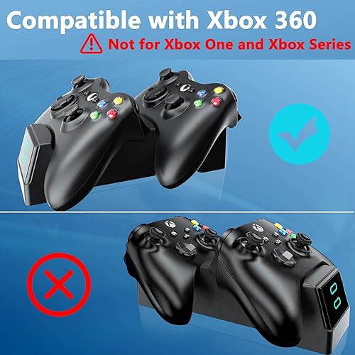 Miniatura 4 de Estación de carga de controlador para Xbox 360, base de carga dual BOFFO con 2 paquetes de baterías recargables de 1200 mAh y un cable de carga