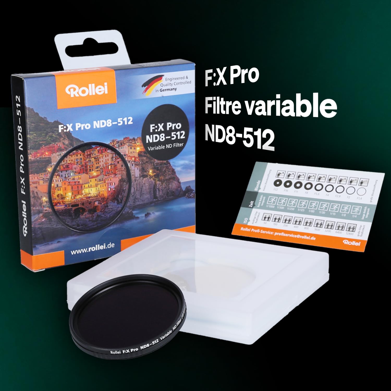 Filtre ND Variable 72mm Rollei F:X Pro ND8-ND512 Filtre Densité Neutre | VND Filter 3 à 9 Stops Résistant à l'eau et Aux Rayures pour Objectif Appareil Photo