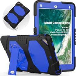 SEYMAC Funda para iPad de 9.7 Pulgadas, Funda para iPad 6ª/5ª Generation, Funda para iPad Air 2, Funda Protectora A Prueba de Golpes con Pata de Cabra para Funda iPad 2017/2018 Lanzado, Azul