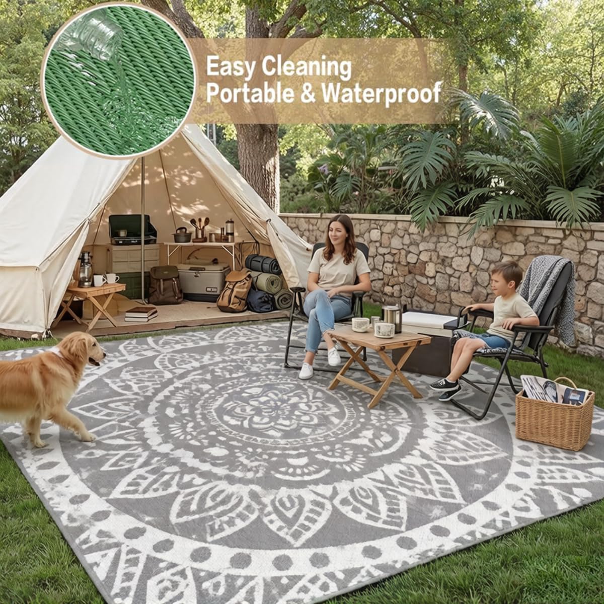 Tappeto Esterno Impermeabile Reversibile, Stuoia da Giardino in Paglia di Plastica, per Terrazzo Balcone Campeggio RV Picnic Spiaggia Giardino [120X180cm]