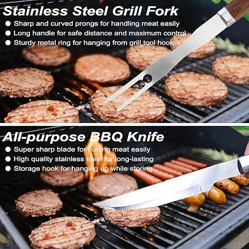 Miniatura 3 de POLIGO Juego de 22 accesorios para parrilla de barbacoa en estuche de aluminio con 2 tipos diferentes, cepillo seguro y raspador para todas las