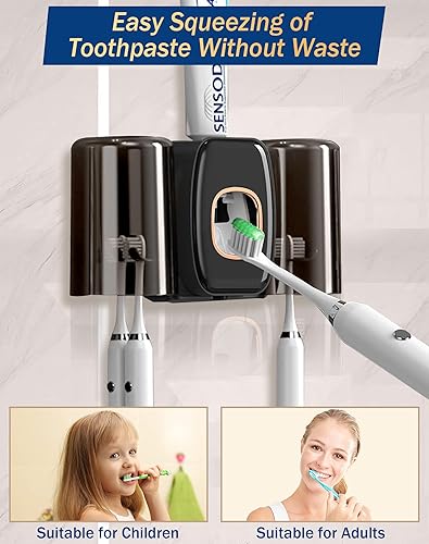 Miniatura 2 de Dispensador de pasta de dientes con soporte para cepillo de dientes, exprimidor automático de pasta de dientes, 2 tazas, soporte para cepillos de