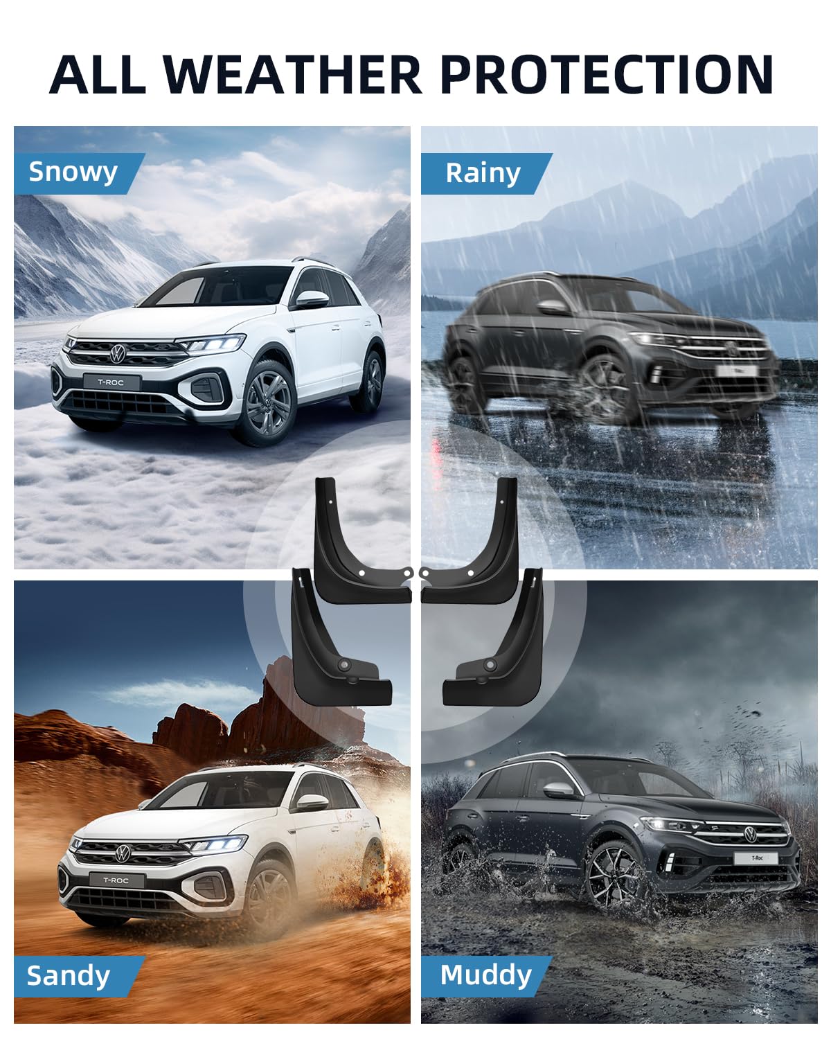 (4-Częściowy) Chlapacze dla VW T-Roc 2018-2025 | Błotniki Przednie i Tylne ze Śrubami Montażowymi, Tworzywo ABS, Nie Wymaga Wiercenia, Akcesoria Każdą Pogodę