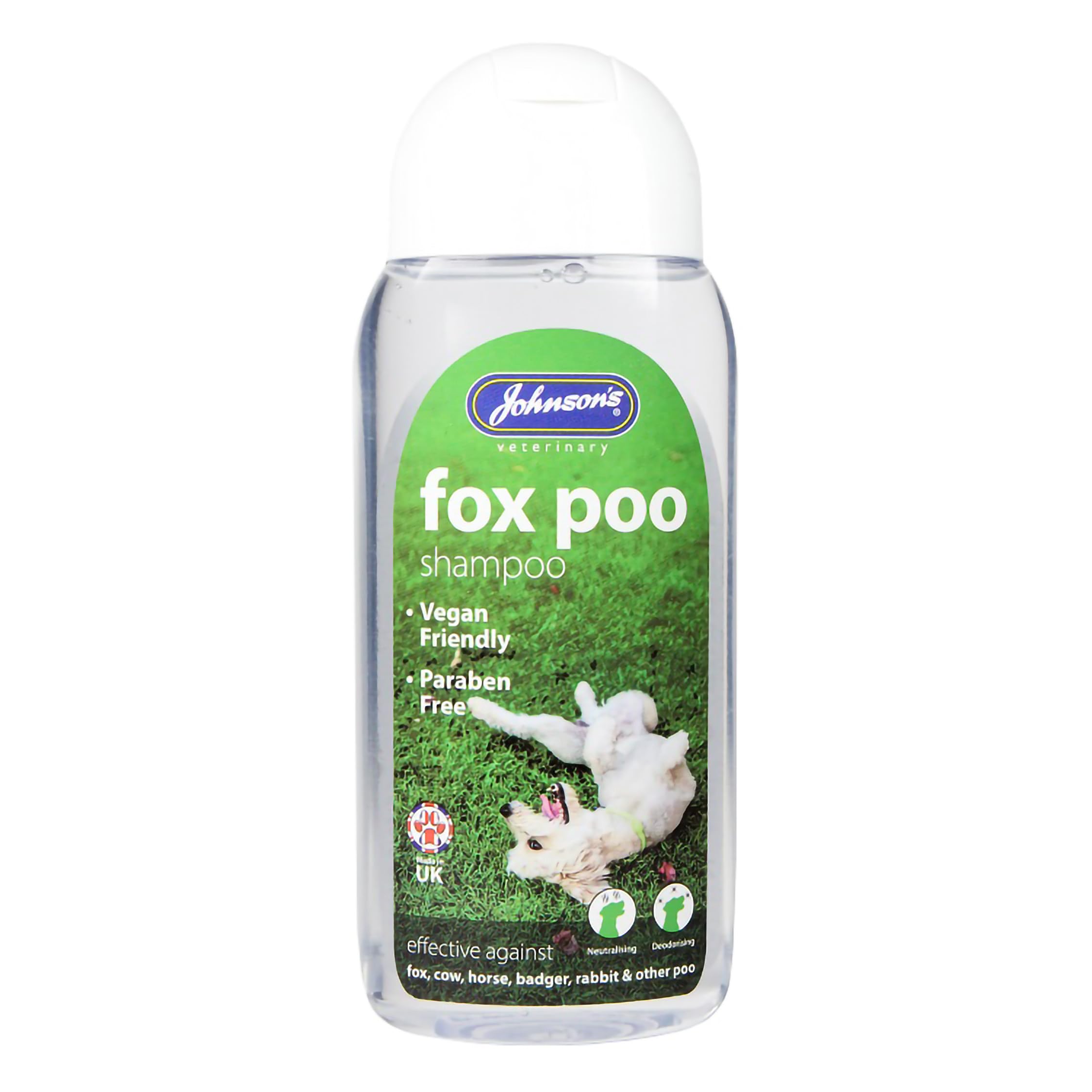Johnsons Fox Poo Shampoo 400ml - Eliminates Odours & Stains, Vegan, Paraben Free, For All Dog Breeds, Clear, 400 ml (Pack of 1)