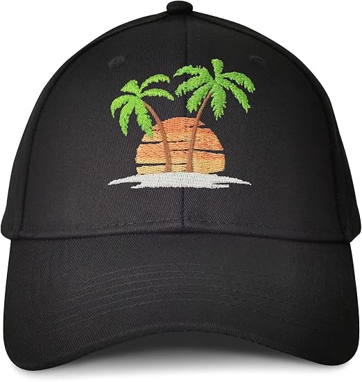 Palm Trees Embroidered Black Baseball 