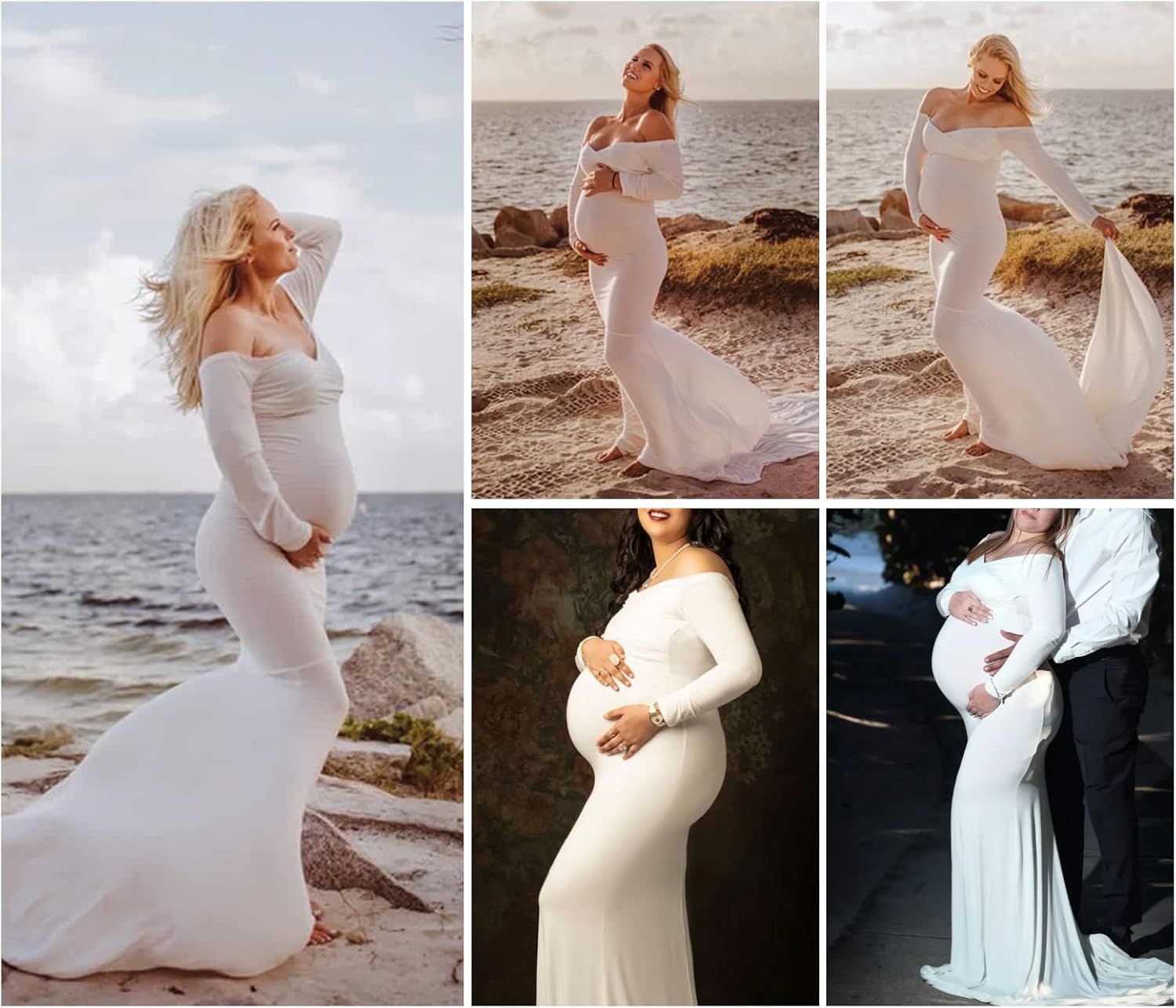 Maternity Photography Props Off Shoulder Long Dress Pregnancy Gown for Baby Shower Photo Shoot - Image 6