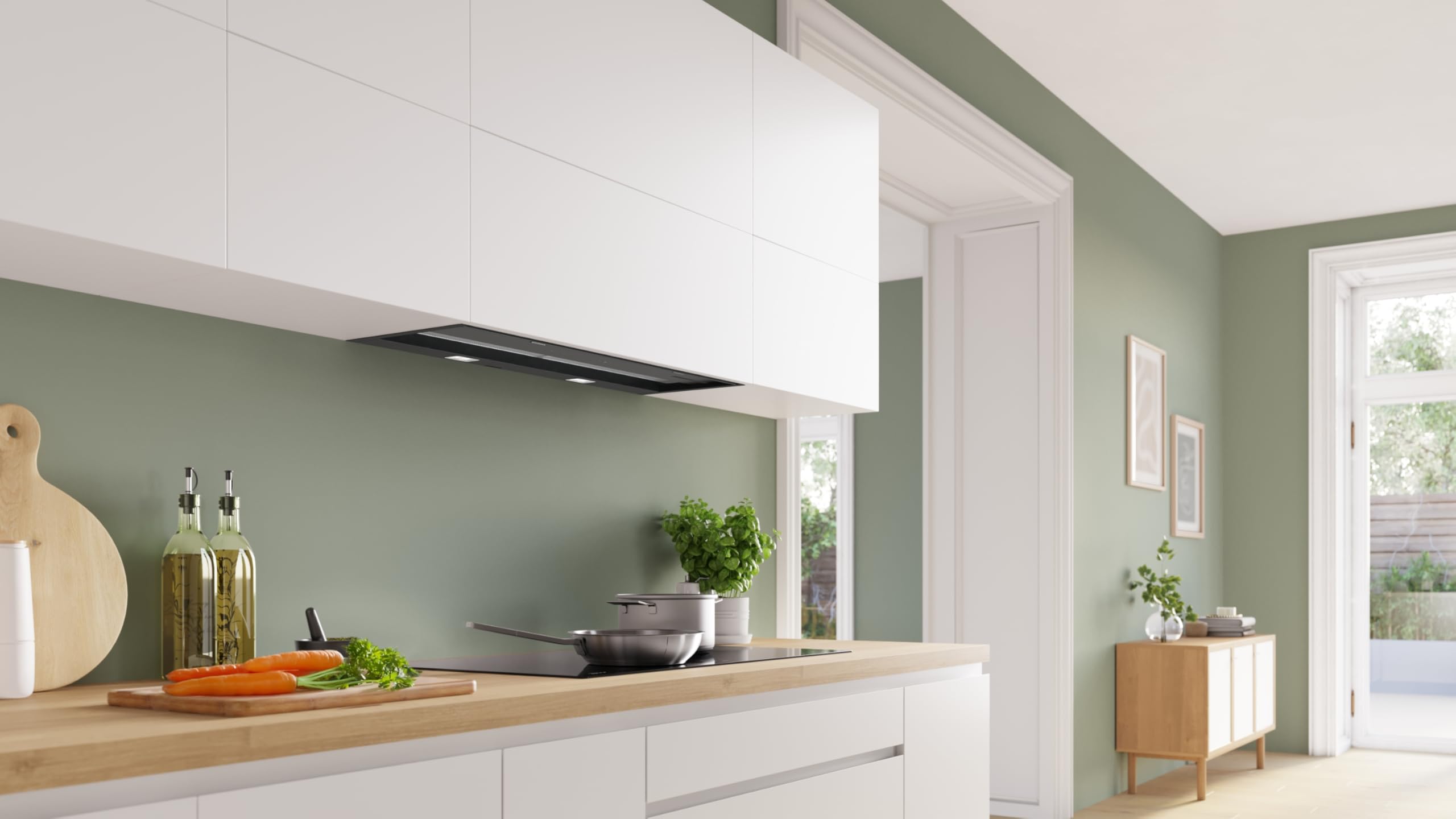 Bosch Série 6 Hotte aspirante design intégré, 90 cm, DBB97DP60, fabriquée en Allemagne, évacuation et recirculation, moteur silencieux et durable, installation facile, lumière avec régulateur de