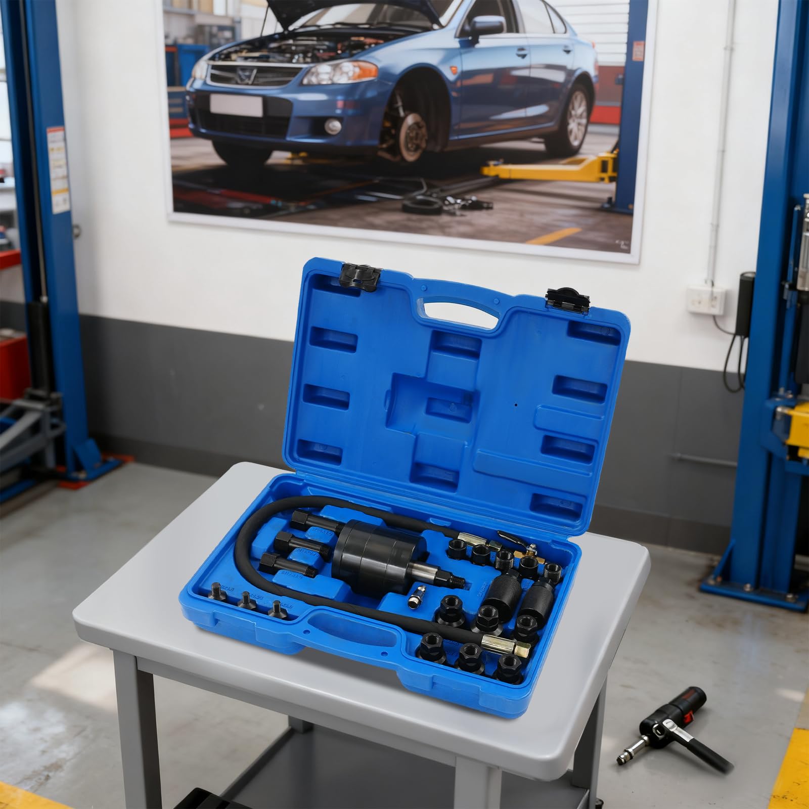 Set di 23 estrattori pneumatici, con 19 adattatori per motore diesel, pressione 5-8 bar, con valigetta in acciaio 45#