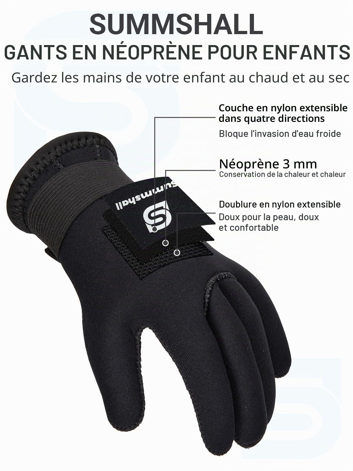 Gants en néoprène pour enfants, 3 mm, thermiques, antidérapants, protection UV50+, pour la plongée, le kayak, la plongée en apnée, les sports nautiques