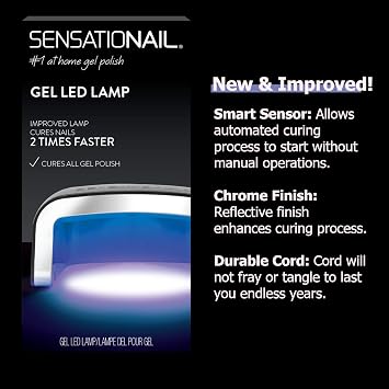 Sensationail Gel LED Nail Lamp, At Home Nail Polish, Fast Curing, Smart Sensor, Chrome Finish, Durable Cord, Salon Quality, 30 Seconds, Automatic Curing Manicures, Ideal for Beginners, 1 Count