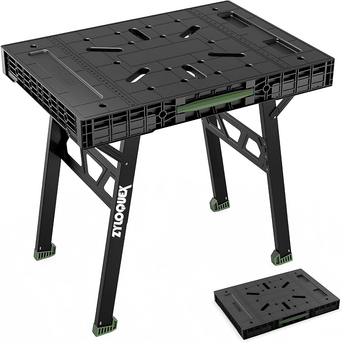 Banco de trabajo plegable, mesa de trabajo portátil, 34 x 25 x 31 pulgadas, para garaje | capacidad de 1650 libras, marco de acero resistente, pies antideslizantes, plegable, fácil almacenamiento, banco de trabajo para garaje, taller, uso doméstico
