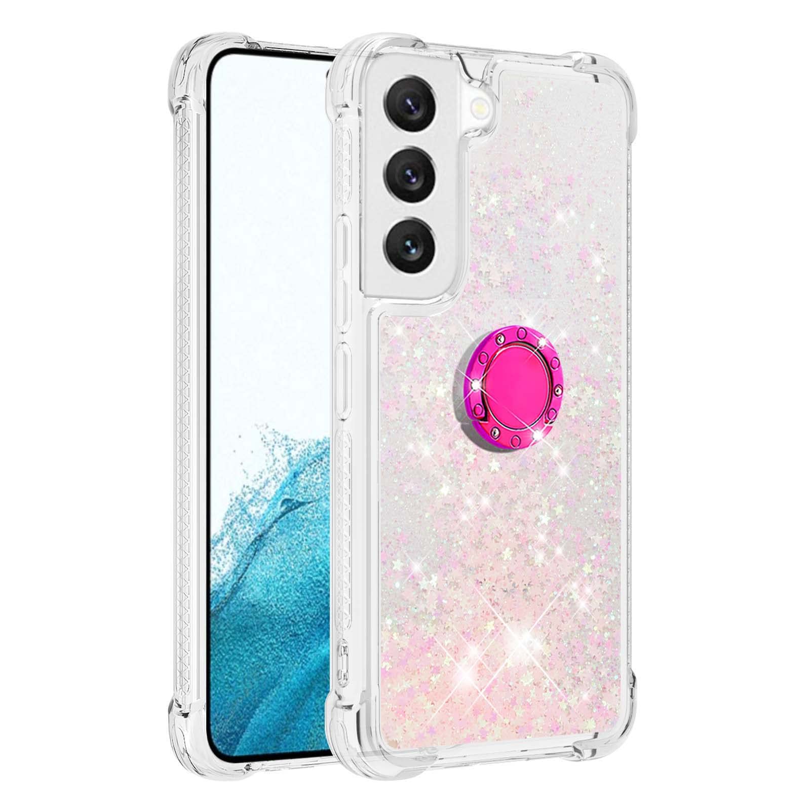 Transparent Liquid Case for Galaxy S22 Plus with Ring Holder, Silicone Phone Case Glitter Floating Liquid Cover Bumper Case Sparkly Back Case Resistant Hard Compatible with Samsung Galaxy S22 Plus